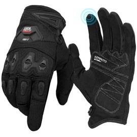 KEMIMOTO Motorcycle Gloves for Men Dirt Bike Gloves Off Road Touchscreen Riding Gloves Comfortable(Black,L)