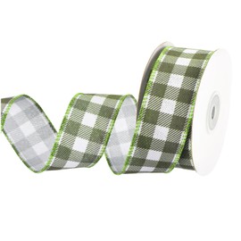 sourcing map Moss Green Checkered Ribbon,1.5 Inch x 10 Yards Wired Edge Gingham Ribbon Farmhouse Plaid Ribbon for Gift Wrapping, DIY, Christmas Decoration and Bows Craft