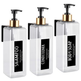 16.9 fl oz Set of 3 Black Blastic Bottles, Black gold Pump Shampoo and conditioner dispenser (transparent)