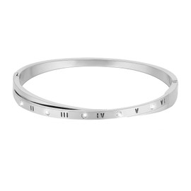 Eigso 6MM Roman Numeral Bracelet for Man Woman Minimalist Glossy Silver Wristband for Man Woman