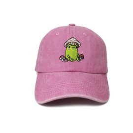Enodtter Frog with Mushroom Baseball Hats, Frog With Mushroom (Washed Pink), One Size
