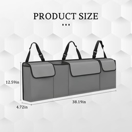 Alieemo Car Trunk Organizer, Waterproof Collapsible Cargo Bag with 4 Pockets,Backseat Hanging Large Storage with Adjustable Straps, Sturdy Space Saver Frees Trunk Floor for SUV, Truck (Gray)