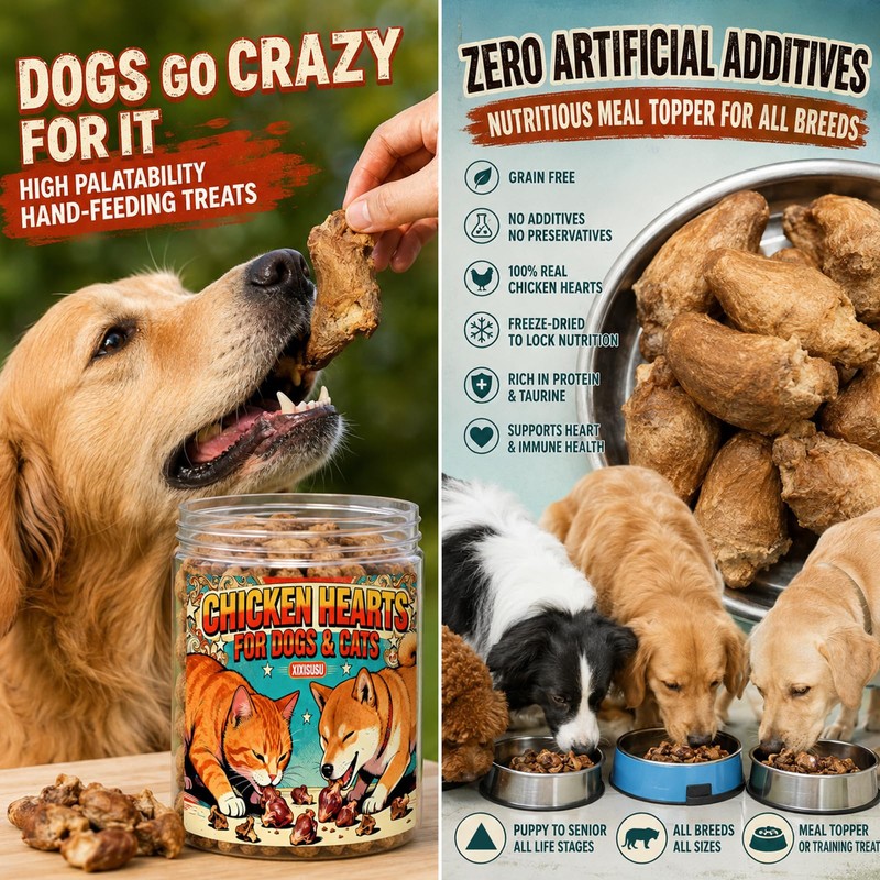xixisusu Freeze Dried Chicken Hearts for Dogs and Cats -