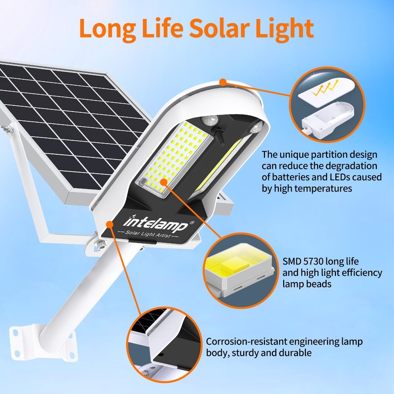 intelamp Solar Street Lights Outdoor Waterproof 3000LM 12500mAh Security Flood