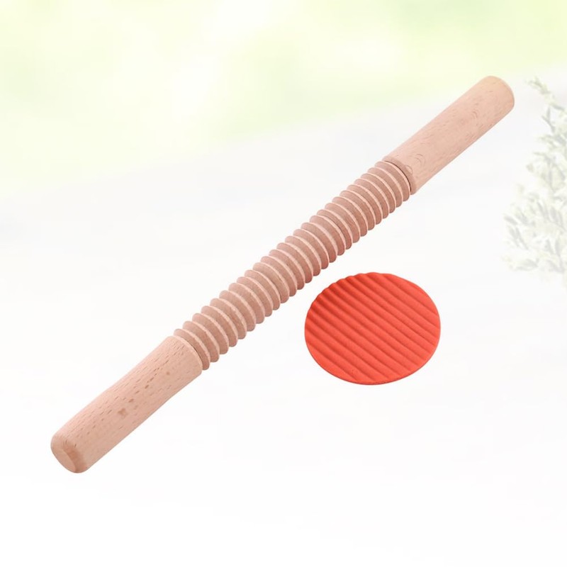 Hemoton Wooden Rolling Pin Cutter Non-Stick Textured Roller Stick for