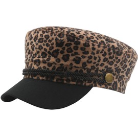 White Fang CZ208 Women's Marine Cap, Leopard Print, Newsquet, Black, Hat, Outing, Travel, Cosplay,, coffee
