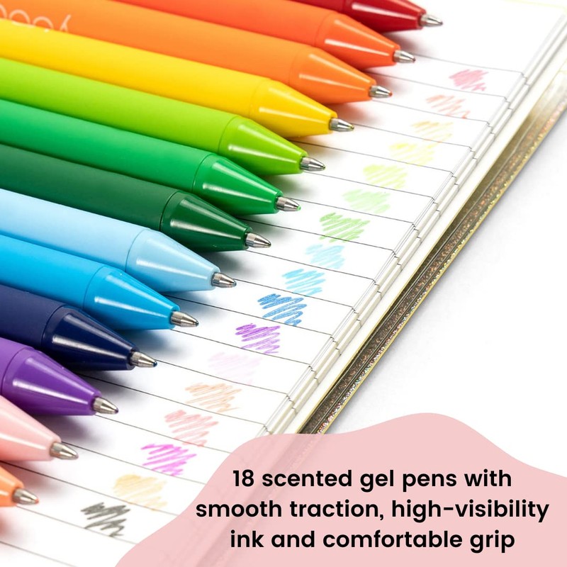 Yoobi Scented Retractable Gel Pen Set, 18 Bright Colors, Fine