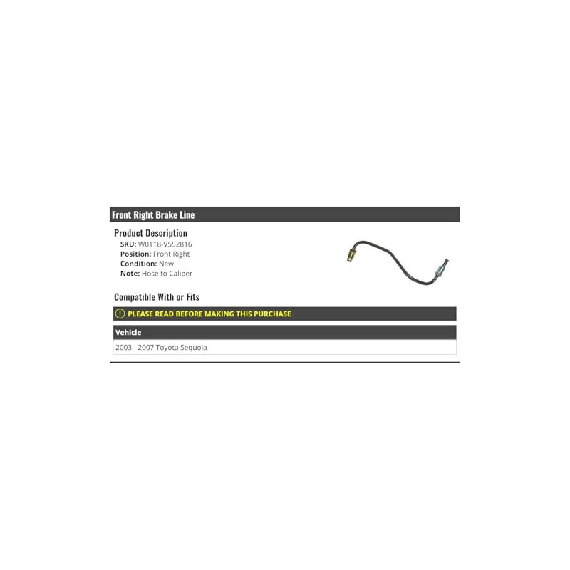 Front Right Passenger Side Brake Line - Hose to Caliper