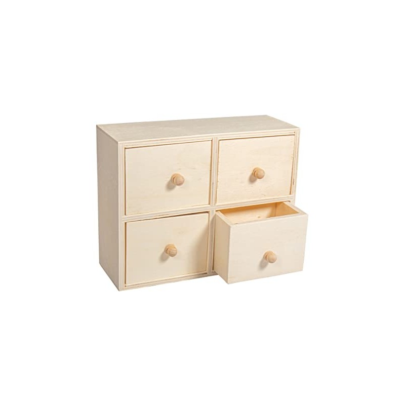 Rayher Wooden Chest, 15x20x7cm, 4 Drawers, Wood Brown, 20 x
