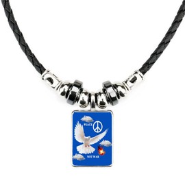 Peace Not War Dove Symbol Black Soft Leather Necklace With Velvet Gift Bag