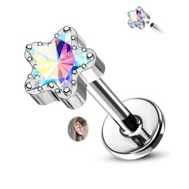 CM Crareesi Mania Titanium Star Helix Stud Earrings 16G Internally Threaded Cartilage Tragus Flat Back Stud Earring Hypoallergenic Medusa Piercing Jewelry AB CZ
