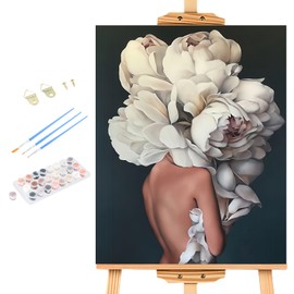 Wisebom Painting by Numbers Kits, 40x50cm Girl and Flowers Modern Paint by Numbers on Canvas Frameless, DIY Oil Painting Set with Brushes Acrylic Pigment for Adults Beginner