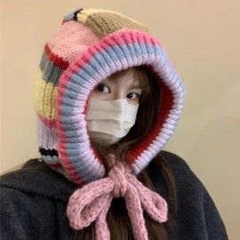 Korean Style Color Stripe Balaclava Hat lf1408 Free Size/M(56-58cm) Pink Stripe 4ea