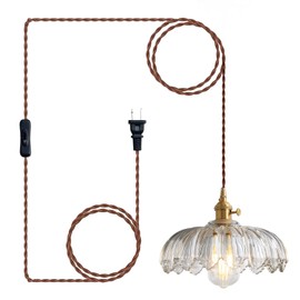 XZHGCEE Plug in Pendant Light Hanging Lamp: Kitchen Pendant Lighting Clear Glass Pendant Light, Pendant Lights for Kitchen Island, Bedroom, Dining Room, Living Room, E26 No Bulb