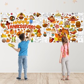 2Pack Thanksgiving Giant Coloring Poster, Turkey Themed Large Coloring Poster for Kids, Big Jumbo Coloring Table Cloth Cover Thanksgiving Craft for Classroom Home Party Decoration Kids Birthday Gifts