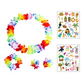 8 Pieces Hawaiian Party Decorations with 2 Tattoo Stickers, Hawaiian Wreath Set, Tropical Party Supplies, Party Favors, Carnival Decorations, Suitable for Holiday, Beach Party (Colour)
