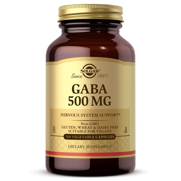 Solgar GABA 500 mg, 100 Vegetable Capsules - Relaxation & Nervous System Support - Amino Acid - Non-GMO, Vegan, Gluten Free, Dairy Free, Kosher - 100 Servings