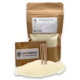 LUCHSBERG® Kerzensand | Wachskerze selber machen - mit 5 x Kerzendocht und Kerzensand | Kerzen selbst herstellen | Geschenkset mit nachhaltigen Pflanzenwachs (M)