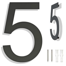 Ywonoby Stainless Steel House Number - RAL 7016 Anthracite Grey - Modern Floating Look and Easy Installation - Height 15.2 cm - Arial Number 5
