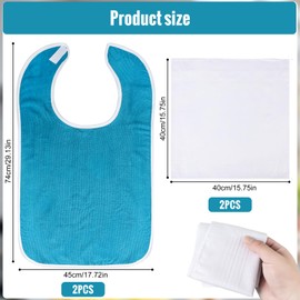 KufaerBeam 2Pcs Adult Bibs with 2 Handkerchief, Anti-fouling Bibs for Elderly Washable, Reusable, Clothing Protection for Eating, Terry Cloth Adult Apron for Men, Women, Disabled, Seniors