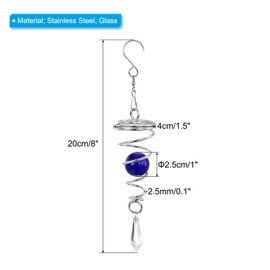 PATIKIL 8" Gazing Ball Spiral Tail, Decorative Wind Spinners 1" Crystal Glass Ball with Swivel Hook Hanging Decor for Indoor Outdoor Garden, Navy Blue