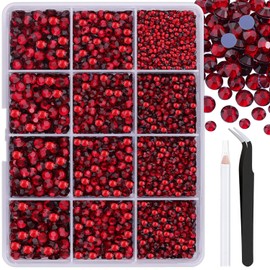 6800Pcs Hotfix Rhinestones for Clothing, Dark Siam 2-5mm Mixed Sizes Iron On Flatback Glass Gems, Bedazzling Crystals Rhinestones for Crafting Hats Shoes Fabric Decor Nail Art