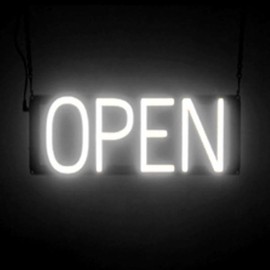 SpellBrite OPEN Sign for Business | Open Signage with Neon Look, White LED Light Source | 16.5" x 6.3"