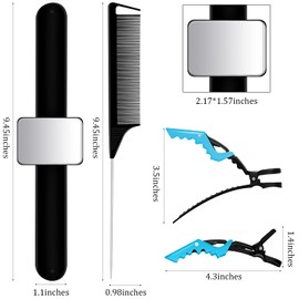 Geiserailie 10 Pcs Hair Styling Tools Set Magnetic Gel & Silicone Wristband for Stylists and Braiders, Wrist Strap, 3 Rat Tail Combs and 6 Plastic Clips(Black Wrist Strap)