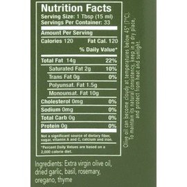 Garlic Mediterranean Flavor Extra Virgin First Cold Pressed Olive Oil 500 Ml (17 Oz) (Rosemary, Thyme, Basil, and Garlic)