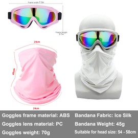 LJDJ Motorcycle Goggles,2 Pack Dirt Bike ATV Motocross Riding Hiking Protective with 2 Pack Neck Breathable Bandana Mask (Light pink + White/Colorful)