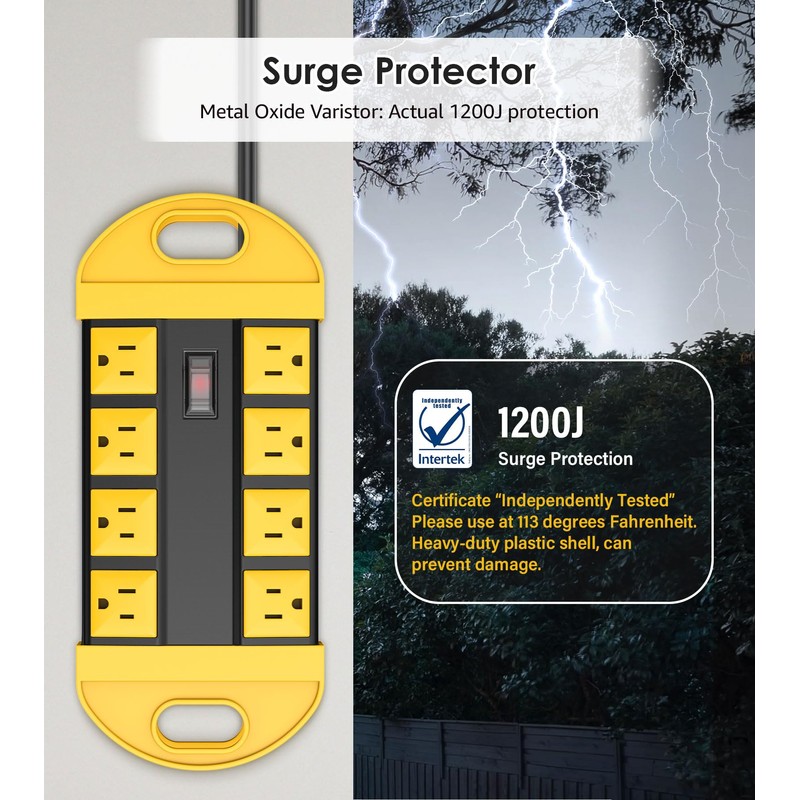 CCCEI 2 Outdoor Power Strips Weatherproof with 8 Plug, Waterproof