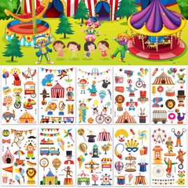 10 Sheets Circus Tattoo Children's Set, Skin-Friendly Clown Children's Tattoos Boys Girls Circus Tattoo Stickers, Party Bag Children's Birthday Party Favours Party Decoration Circus Children