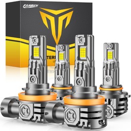 FAHREN H11/H9/H8 9005/HB3 LED Bulbs Combo, 120000LM 1000% Ultra-Bright, Real 1:1 Mini Size, 1:1 Mini Size Halogen Replacement, 6500K Cool White, Non-Polarity Plug and Play, Pack of 4