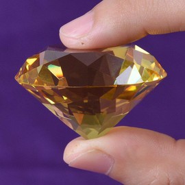 F-ber Yellow 60mm (2.36") K9 Crystal Faceted Cut Glass Giant Diamond Paperweight w/Silver Stand Wedding Favor Home Decor