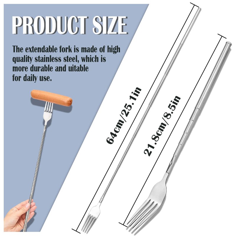 DOERDO 2pcs Extendable Fork, Stainless Steel Adjustable BBQ Telescopic Dinner