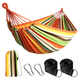 ANYOO Cotton Hammock Portable Camping Hammocks for Hanging Sturdy Garden Comfortable Fabric Hammock with Tree Straps Up to 660lbs with Travel Bag for Camping Outdoor/Indoor Patio Backyard