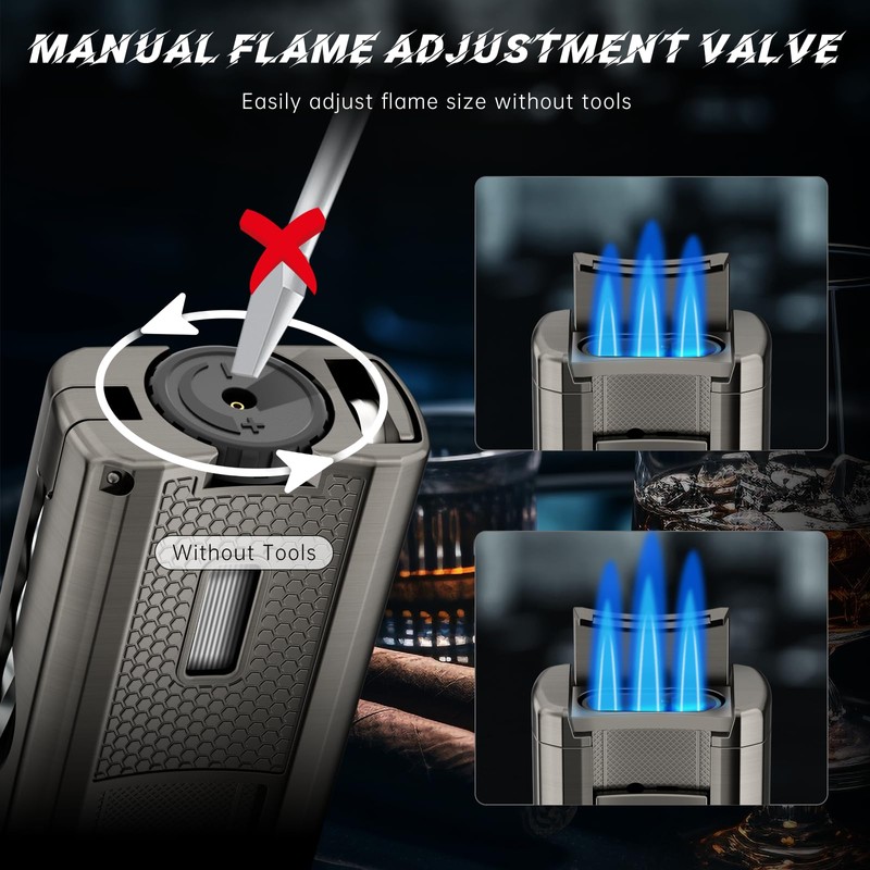 SCARRA Cigar Lighter Built-in Cigar Holder, Cigar Draw Enhancer, One-Touch