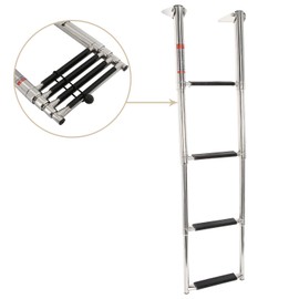 YaeMarine 4 Step Telescoping Swim Marine Boat Ladder Telescoping Drop Ladder Stainless with Built in Handle(7341S)