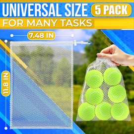 5PCs Small Mesh Bags Drawstring – Small Mesh Pool Backpack 11.8 x 7.48" – Multipurpose Nylon Net Bags with Tight Closure for Storing Balls, Clothes, Sports Gear at Gym, Beach, Laundry, & Travel