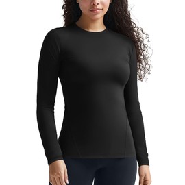 Thermal Shirts for Women Crew Neck Lightweight(Black,S)