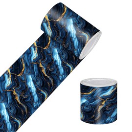 HOMETITUTE Wallpaper Border Peel and Stick Decorative Wall Trim Self Adhesive Metallic Blue Accent Strip for Bedroom Living Room Bathroom Kitchen Mirror Frame Hallway 4x196 Inch Abstract Marble Style