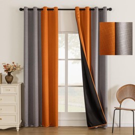 F-CHU Grey and Burnt Orange Curtains for Bedroom 100% Blackout Curtains Thermal Insulated Room Darkening Window Drapes for Living Room Grommet 84 inch Long 2 Panels