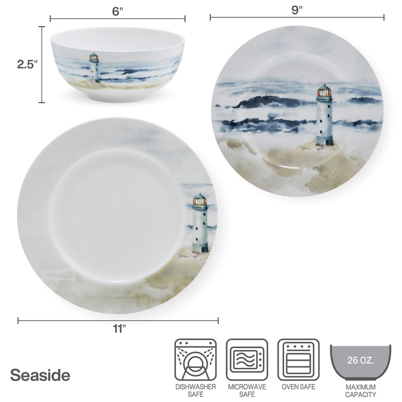 Mikasa Seaside Coastal Bone China Lightweight Chip Resistant 12 Piece