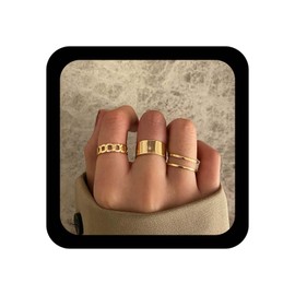 Xmsrn Vintage Open Knuckle Rings Set Gold Stacking Finger Rings Punk Double Line Rings Gothic Wide Hand Rings Triple Rings for Women, Zinc, No Gemstone