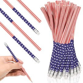 Patriotic Pencils American Flag Pencils with Erasers School Supplies Pencils for Independence Day, 4th of July, Party Favor, Office Supplies (60)