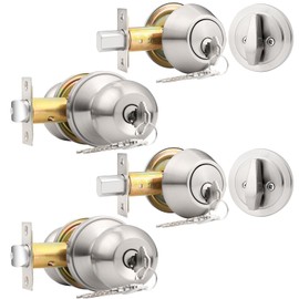 Probrico Satin Nickel Entry Door Knob and Single Cylinder Deadbolt Combo Pack, Keyed Alike Lock Set Handleset Exterior Hardware(for Entry and Front Door),2 Set