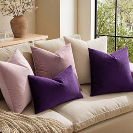 MIULEE Velvet Throw Pillow Covers 22x22 Inch, Pack of 2 - Eggplant Purple, Super Soft Decorative Square Euro Cushion Cases Modern Luxury Spring Home Decor for Bed,Sofa,Couch,Chair