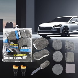 11-teiliges Auto-Reinigungsset mit Mikrofasertuch und Schwamm, Handtüchern und Glashandtüchern, Handschuh, Radbürste, Detailing-Pinsel und Polierset