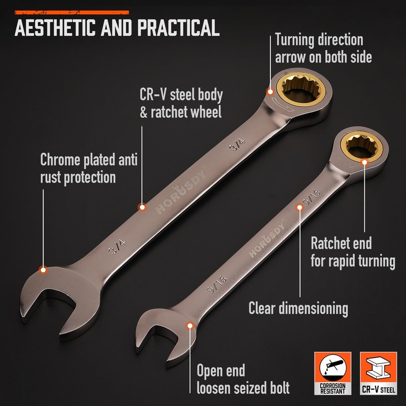 HORUSDY 12-Piece SAE Ratcheting Wrench Set | 1/4” to 7/8“