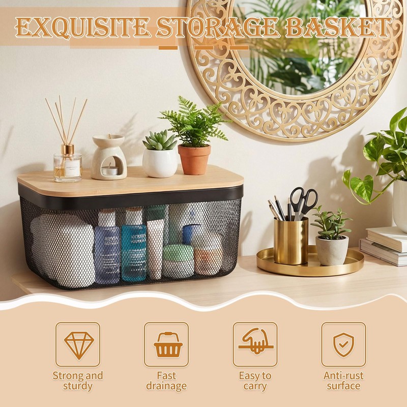 Sawysine 4 Pcs Metal Mesh Steel Basket with Handles and